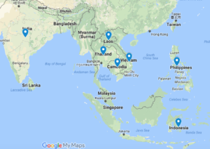 World Trip, SE Asia, Location Pins