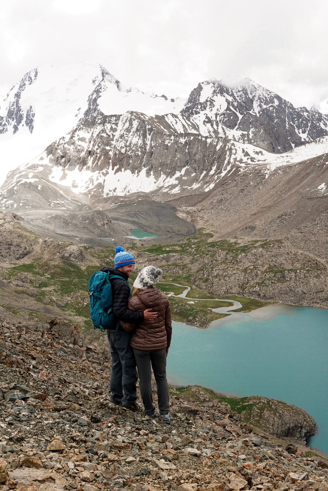 Couple, Trek, Kyrgyzstan, Ala Kul Lake