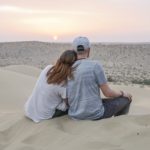 couple, sunset, sand dunes, travel, desert, India